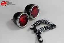 55-59 Chevy GMC Stepside Pickup Truck Rear Tail Lamps Lights Black Housing Pair