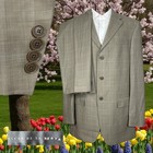 Oscar De La Renta 2 Piece Suit Mens 42XL 32x36 Beige Multicolor Check Wool