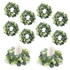 SHENLIU 10 Pcs Candle Rings Artificial Eucalyptus Leaves Wreath Greenery 
