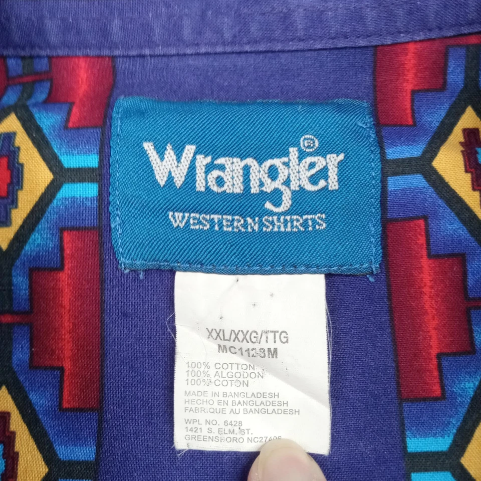 Wrangler Shirt Mens 2XL Cowboy Western Pearl Snap Aztec Southwestern Brushpopper - Image 2 of 4