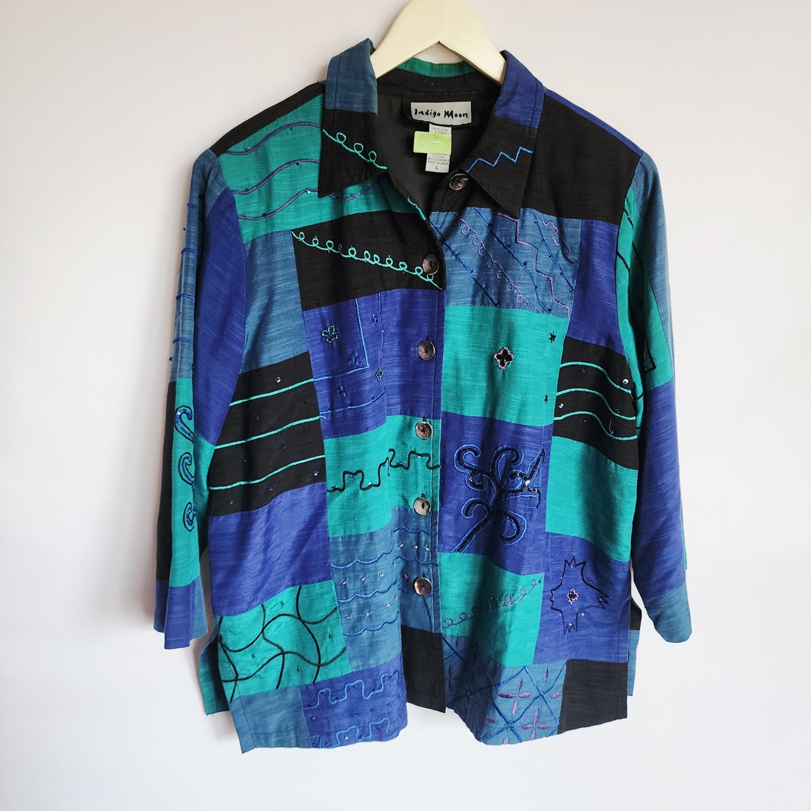Vintage Indigo Moon Patchwork Jacket Large Blue T… - image 1