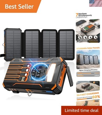 High-Capacity Solar Power Bank - 48000mAh, 4 Solar Panels for Camping & Travel