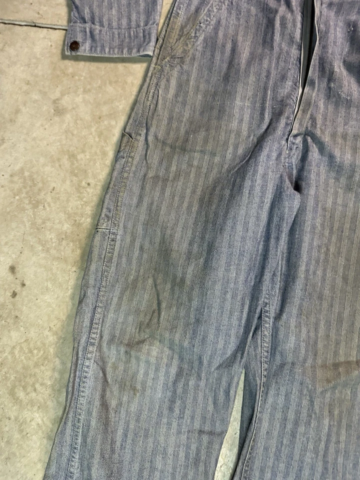 Vintage Blue Top Sanforized Denim Coveralls Overalls Hickory Striped Railroad - Image 4 of 4
