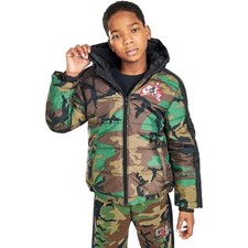 Nike Air Jordan BoysPuffer Jacket Camo Size L 12-13Y Jumpman Logo Green Black