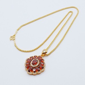 Authentic Necklace Pendant Cz Diamond Red Gemston 20" 24K Yellow Gold Plated Women Jewelry