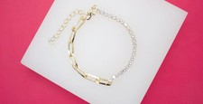 18K Gold Filled Designed 5mm Paper Clip With CZ Stones Bracelet I4
