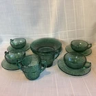 14 Pc Set Jeanette Glass Co. DORIC & PANSY Ultramarine Green Childs Tea Set