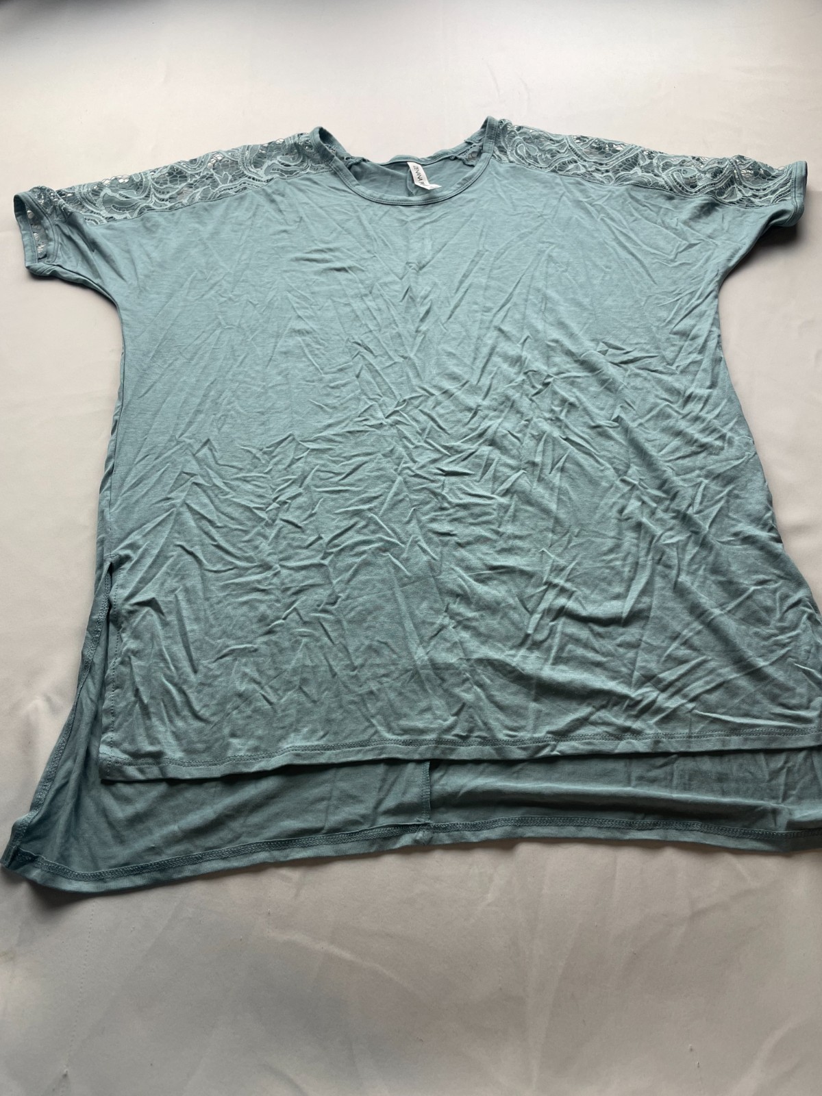 Zenana Premium Shirt Womens Large Green Lace Sleeve Side Slit Tunic Casual