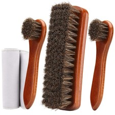 4Piece Horsehair Shoe Brush Kit for Leather Boot Cleaning and Shine