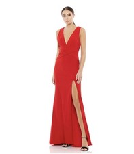 Red Sleeveless V-Neck Maxi Gown with Side Slit and Ruched Accent