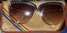 Vntg Annie Saral Sunglasses FRANCE Translucent Cats Eye Blue Strip Super Nice A 