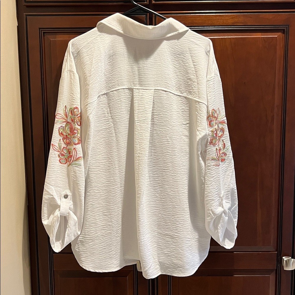 Ruby Rd Floral Embroidered Button Down Crepe Shir… - image 7