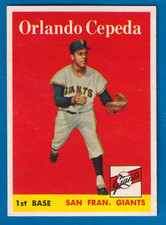 1958 TOPPS #343 ORLANDO CEPEDA S.F GIANTS HOF RC CENTERED, HIGH END NR-MINT+