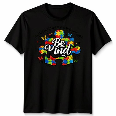 Unisex Tshirt Autism Awareness Be Kind Ribbon Jigsaw Autist Aware Zitat