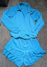Women's Two Piece Set In Aqua Blue, Skort And Shirt Style Top, One Size