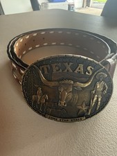 Texas Lone Star State Solid Brass Belt Buckle And Belt Brand New Vintage 36