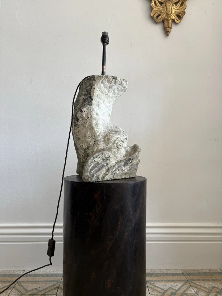 A Composite Stone Dolphin Head Lamp, Newly Wired and PAT test, 55cm - Image 2 of 4