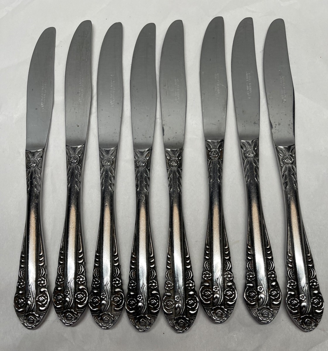 43pc Stanley Roberts SR10 Stainless Japan Roses Scrolls Flatware