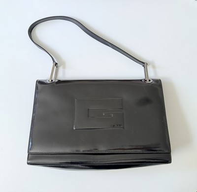 Gucci Tom Ford G Square Lackleder Schultertasche Schwarz Silber Vintage