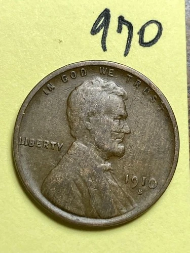 1910-S LINCOLN WHEAT CENT, low mintage date, "Fine" condition #970