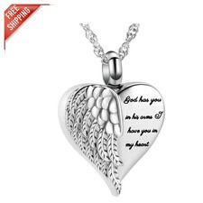 Stainless Steel Wing Heart Ashes Necklace - Custom Engraved Keepsake Locket