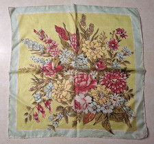 Vintage Japanese Silk Scarf Square Floral 17" Made Japan Hand Rolled MCM 1950s