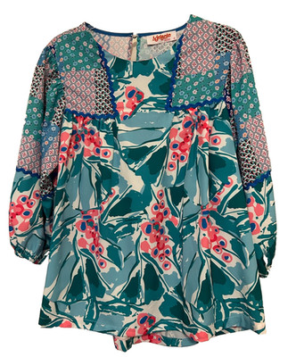 Adelante Boutique Green/Multicolor Women's Size Medium Flowy Boho Blouse