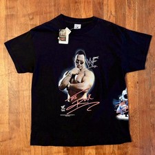 Vintage 90s The Rock WWF Wrestling Layin  The Smack Down AOP Black T-shirt M NWT