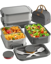 Adults Bento Lunch Box Set with Thermo Bag, 74oz Stackable Leak-proof 3-tiers...