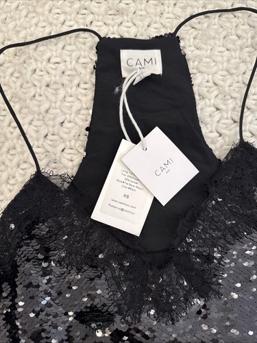 NEW NWT CAMI NYC The Racer Sequin Top in Black Size Xs - Picture 3 of 4