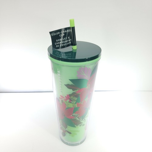 Bicchiere Venti Starbucks Natale 2021 Poinsettia Verde 24 Oz NUOVO CAMBIA COLORE - Foto 3 di 8