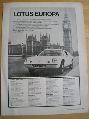 LOTUS EUROPA LONDON HOUSES PARLIMENT BIG BEN DEALER LIS 1970 WERBUNG A4 GRÖSSE F19