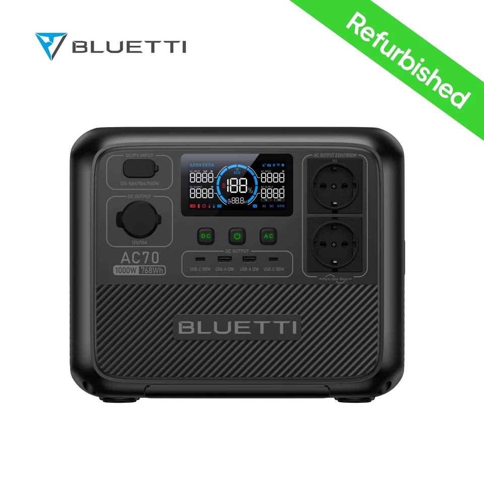 BLUETTI AC70 Powerstation 1000W 768Wh Camping Solargenerator Stromerzeuger