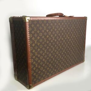 VINTAGE Louis Vuitton Brown Coated Canvas Leather Bisten 80 Hard Sided Suitcase | eBay