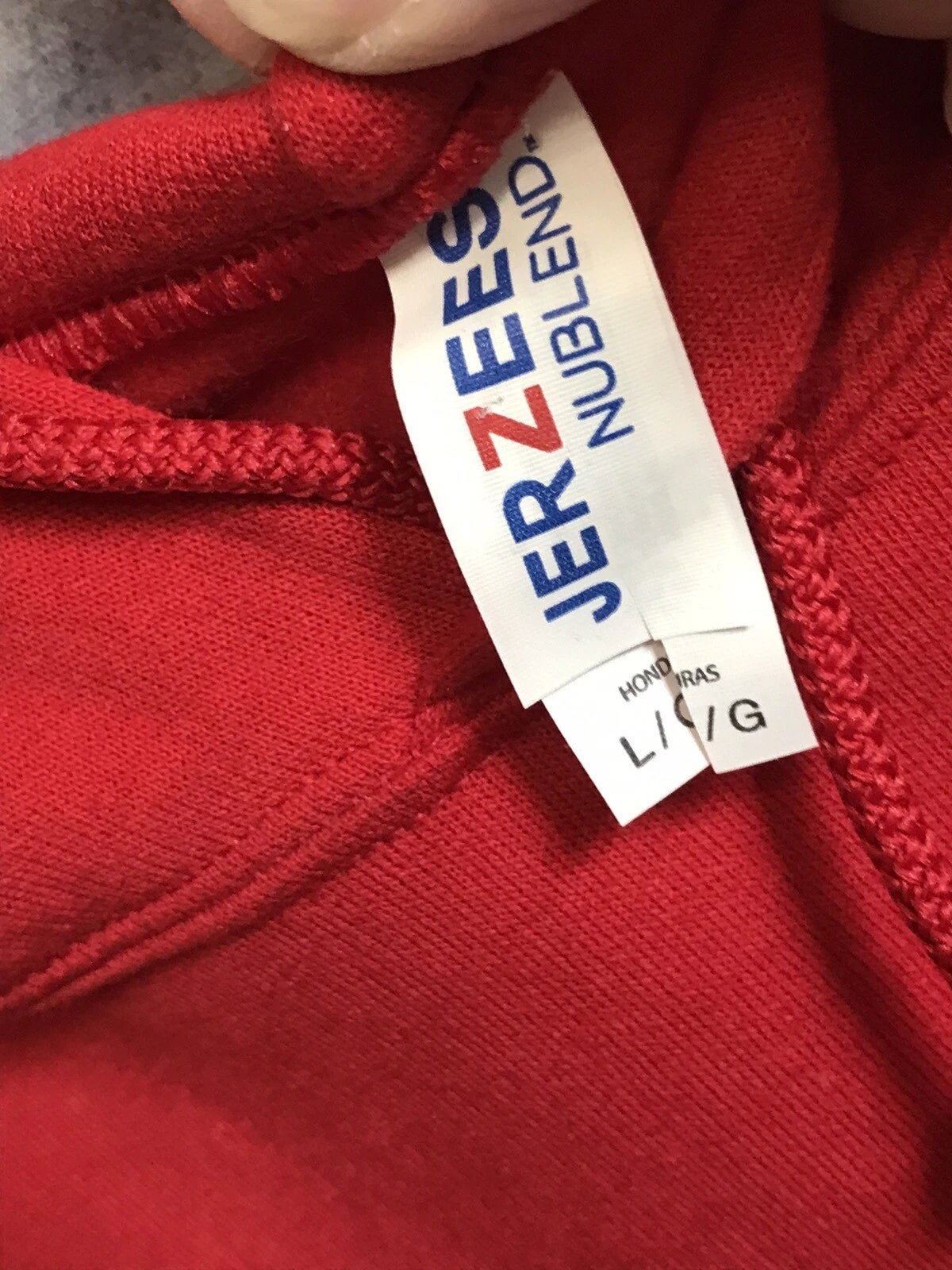 VETEMENTS Felpa con cappuccio pullover rosso unisex Jerzees Activewear made in USA NuBlend Lrg