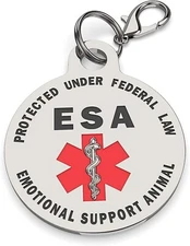 ESA Emotional Support Animal Stainless Steel Dog Cat Pet ID Tag Large 1.25 Size