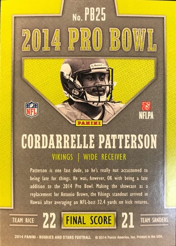 CORDARRELLE PATTERSON 2014 Rookies and Stars PRO BOWL #PB25 - MINNESOTA VIKINGS - Picture 2 of 2