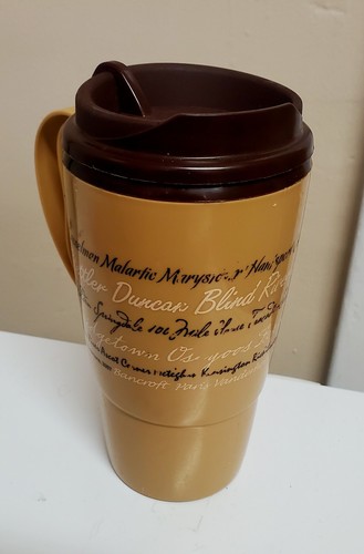 Tim Hortons ThermoServ Plastic Tumbler Travel Mug Brown Canadian Cities Lid 2007 - Picture 3 of 7