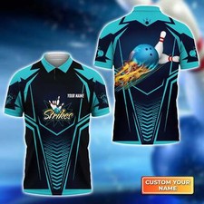 Bowling Strikes Blue Bowling Ball Crashing The Pins 3D Polo Shirt, Men's Polo Sh