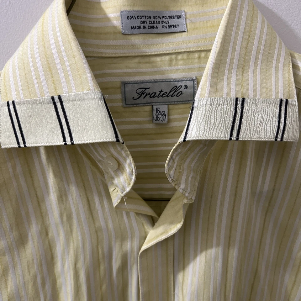 Camisa masculina FRATELLO 16.5 36/37 amarela manga longa punhos flip vestido smoking formal - Imagem 3 de 4