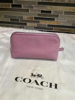 美品✨Coach Accessory Pouch Leather Pink New Coach Cosmetic Bag Baseman Case 17 Pink Soft Leather