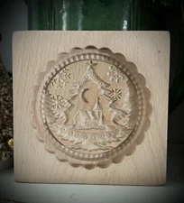 Springerle Cookie Mold Carved Wood House inside a Tree Inside a Winter snowglobe