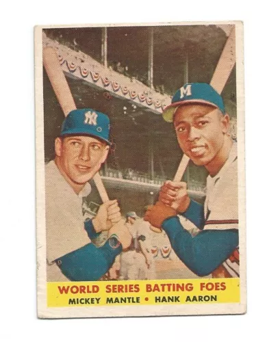 1958 Topps #418 Mickey Mantle & Hank Aaron Baseball Card - Batting Foes