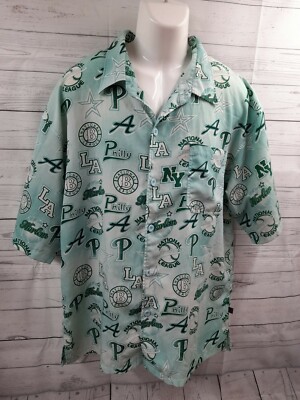 Real Authentic Clothing Green National League Baseball Shirt Harlem Philly Sz L