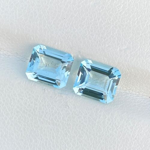 Natural Pair Blue Aquamarine 3.40 Cts Emerald Cut Loose Gemstone - Picture 2 of 6