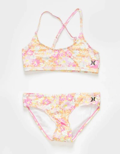 Hurley Bikini Set Girls XL Pink Floral Stretch Scoop Neck Swimwear Beach JDM633 - Picture 3 of 12
