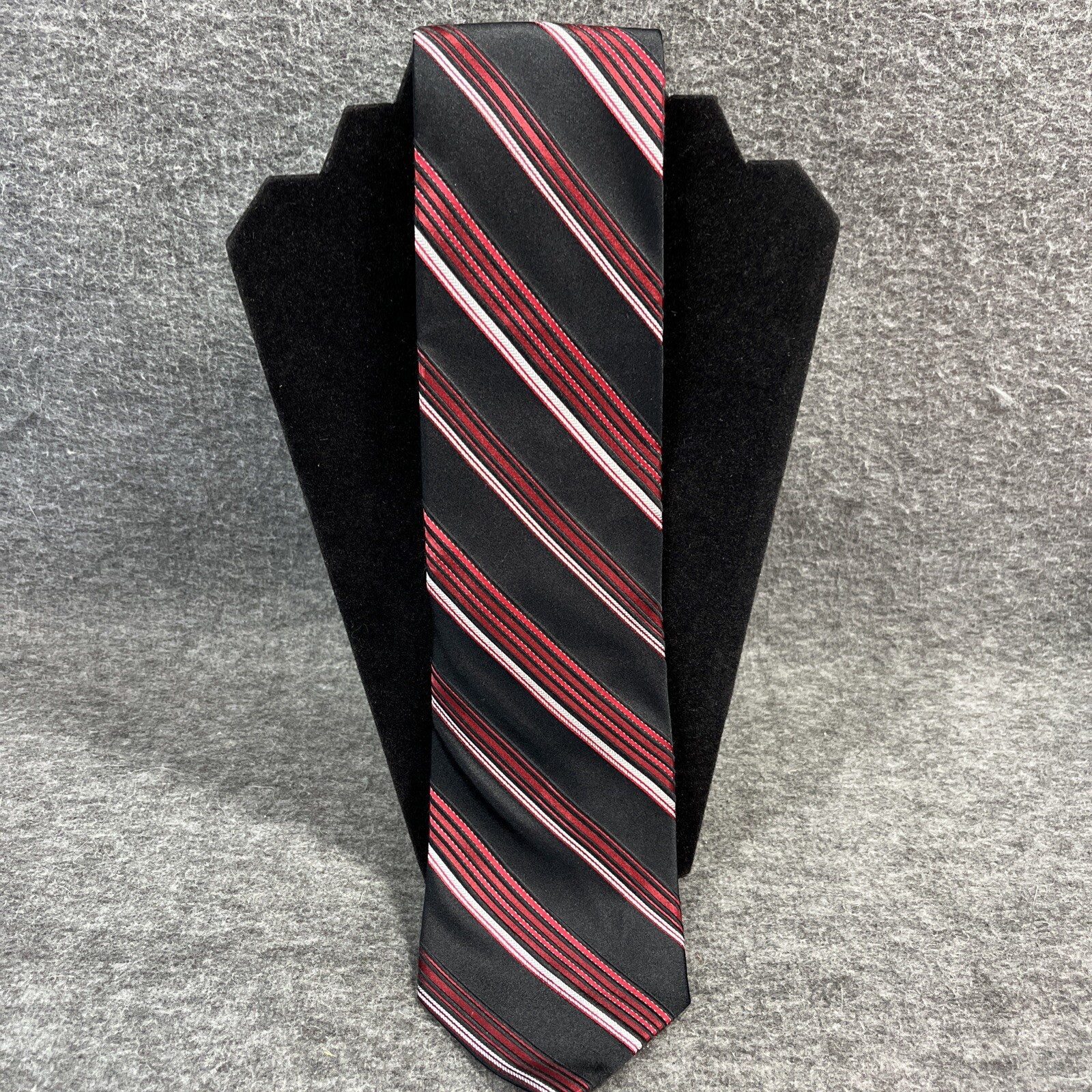 Stafford Essentials Red/silver/Black Diagonal Striped 100% Silk Tie 58