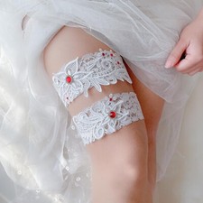 2x Elastic Wedding Garter Rhinestone Floral Embroidery Bride Garter Belt DIY Set
