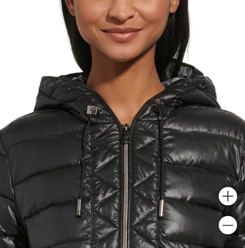 Kenneth Cole Women's Quilted Anorak Hooded Parka Puffer Coat Jacket, Black, XL - Picture 3 of 11
