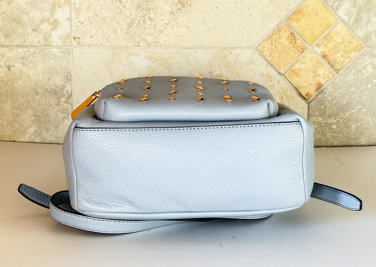 MICHAEL KORS ERIN MEDIUM BACKPACK PEBBLED LEATHER PALE BLUE/GOLD TONED ...